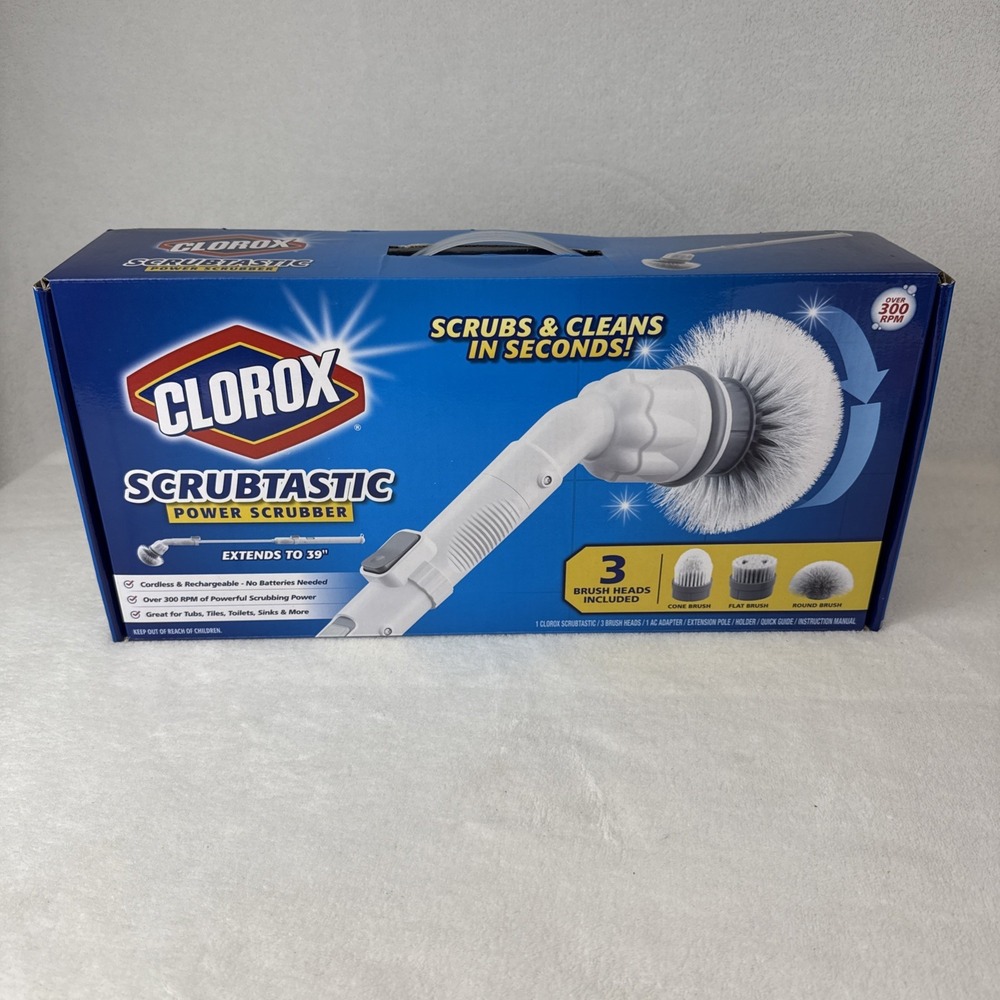 Clorox Deluxe Scrubtastic Power Scrubber 3 Brush Heads Rechargeable New Open Box